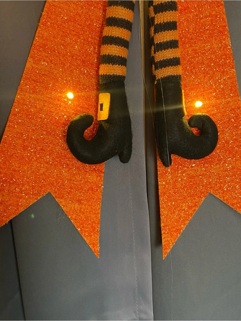 LED Lighted Halloween Witch Bow Door Hanger - Orange & Black‎ 24”